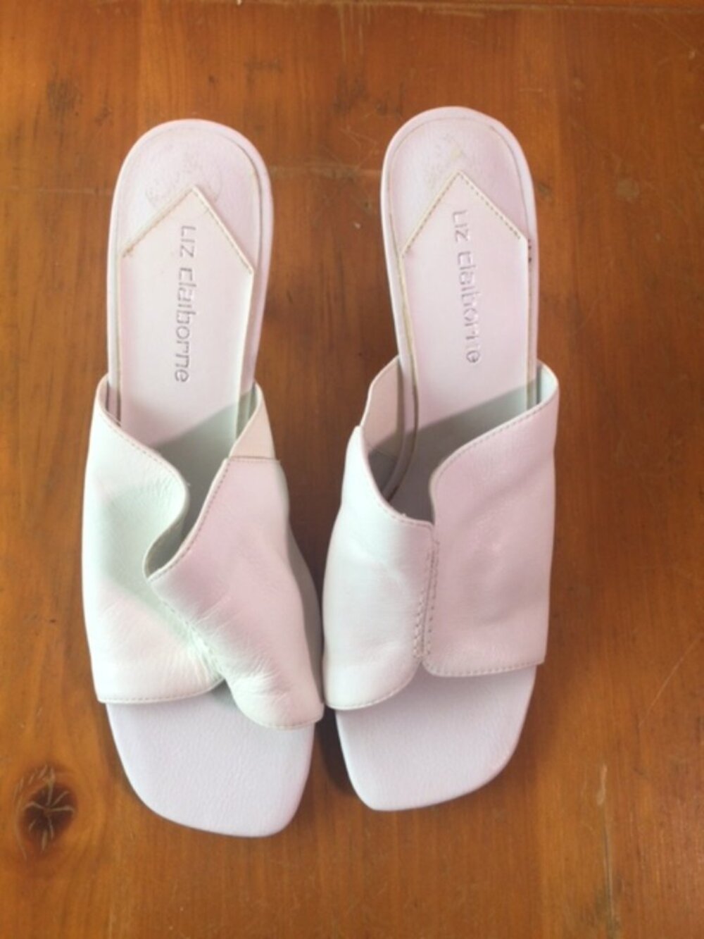Liz Claiborne White Leather Slide Sandals Mule Heels Size 7.5